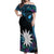 Blue Nauru Off Shoulder Maxi Dress Naoero Map With Polynesian Tropical Flowers