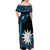 Blue Nauru Off Shoulder Maxi Dress Naoero Map With Polynesian Tropical Flowers