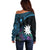 Blue Nauru Off Shoulder Sweater Naoero Map With Polynesian Tropical Flowers