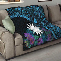 Blue Nauru Quilt Naoero Map With Polynesian Tropical Flowers