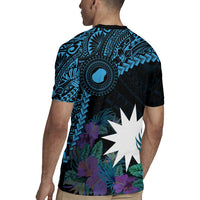 Blue Nauru Rugby Jersey Naoero Map With Polynesian Tropical Flowers