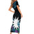 Blue Nauru Short Sleeve Bodycon Dress Naoero Map With Polynesian Tropical Flowers