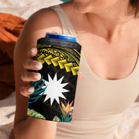 Gold Nauru 4 in 1 Can Cooler Tumbler Naoero Map With Polynesian Tropical Flowers