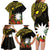 Gold Nauru Family Matching Long Sleeve Bodycon Dress and Hawaiian Shirt Naoero Map With Polynesian Tropical Flowers