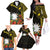 Gold Nauru Family Matching Off The Shoulder Long Sleeve Dress and Hawaiian Shirt Naoero Map With Polynesian Tropical Flowers