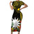 Gold Nauru Family Matching Short Sleeve Bodycon Dress and Hawaiian Shirt Naoero Map With Polynesian Tropical Flowers