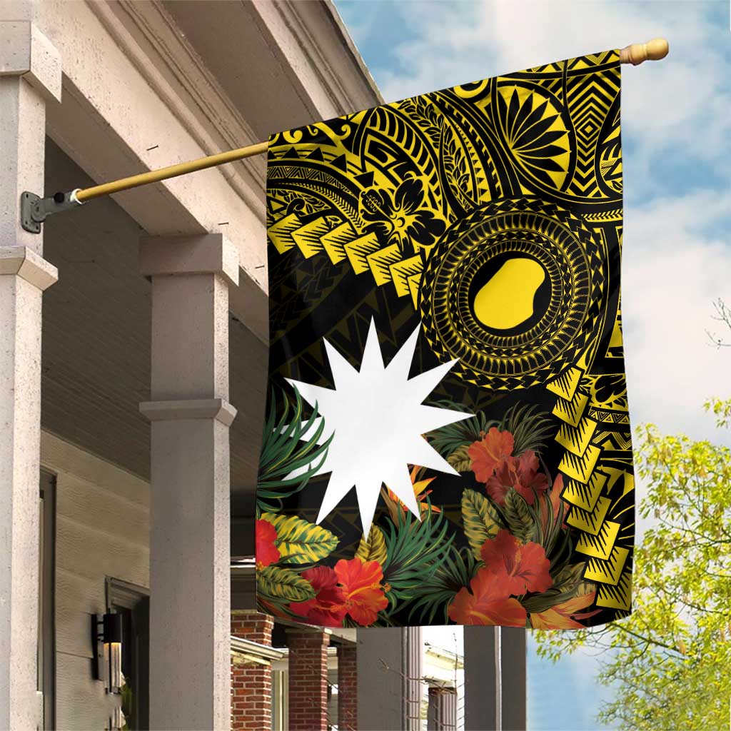 Gold Nauru Garden Flag Naoero Map With Polynesian Tropical Flowers