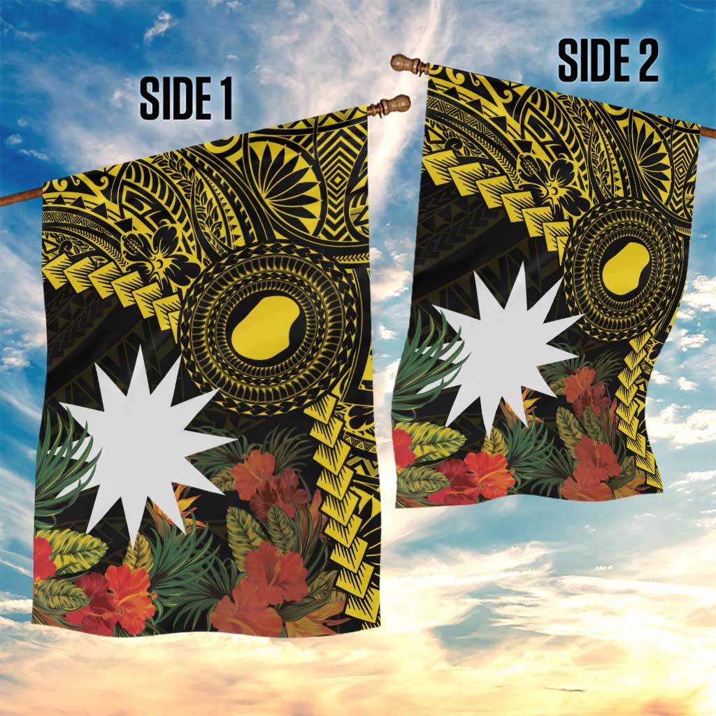 Gold Nauru Garden Flag Naoero Map With Polynesian Tropical Flowers