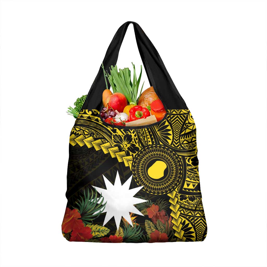 Gold Nauru Grocery Bag Naoero Map With Polynesian Tropical Flowers