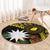 Gold Nauru Round Carpet Naoero Map With Polynesian Tropical Flowers