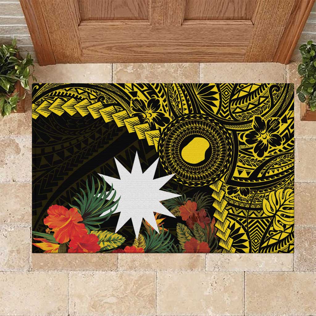 Gold Nauru Rubber Doormat Naoero Map With Polynesian Tropical Flowers