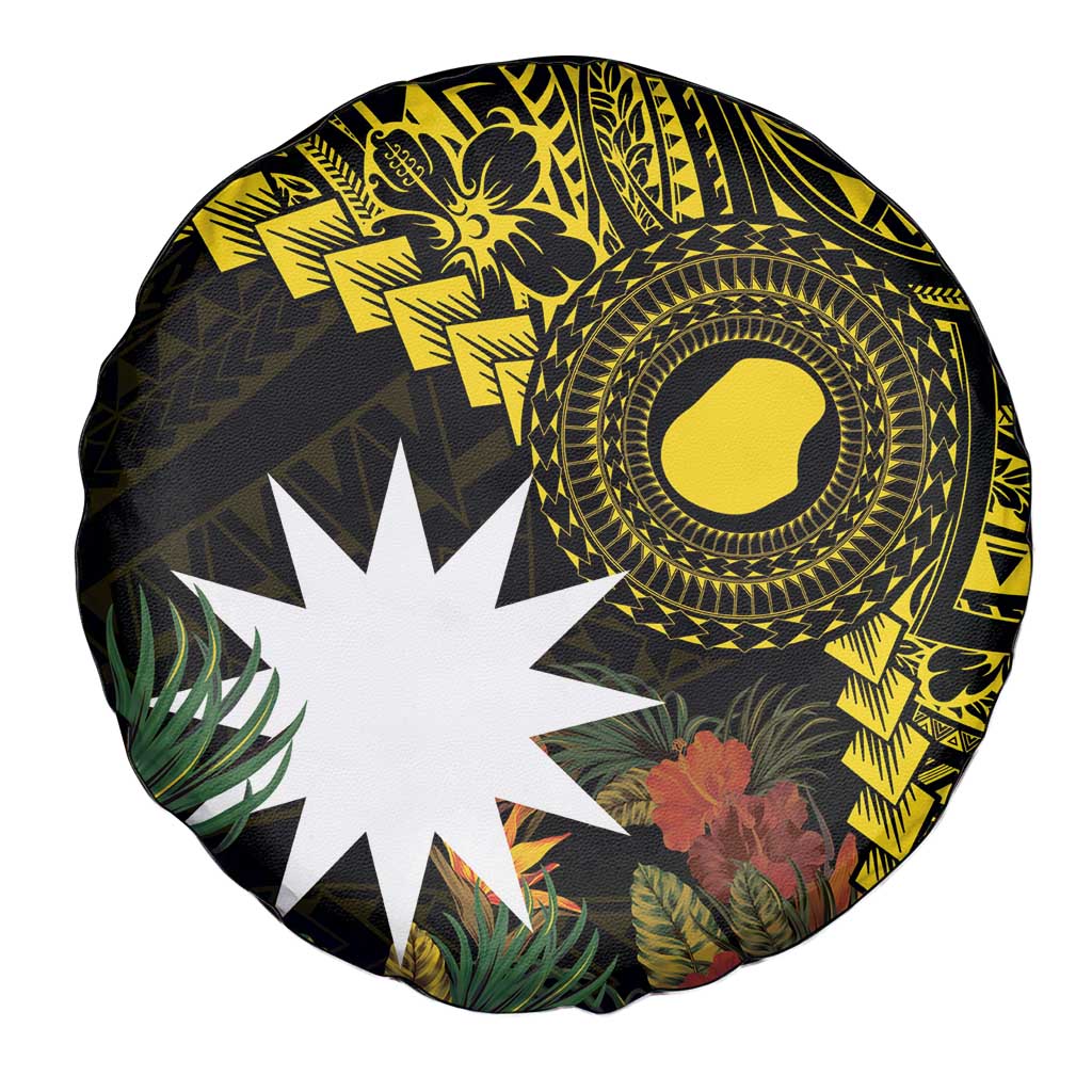 Gold Nauru Spare Tire Cover Naoero Map With Polynesian Tropical Flowers