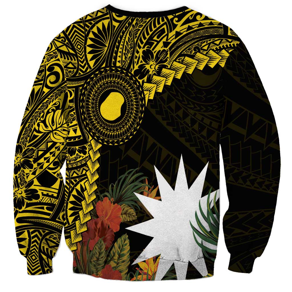 Gold Nauru Sweatshirt Naoero Map With Polynesian Tropical Flowers