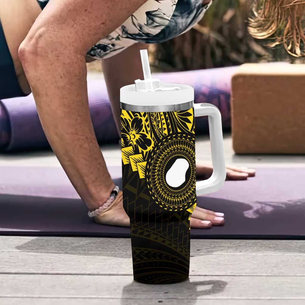 Gold Nauru Tumbler With Handle Naoero Map With Polynesian Tropical Flowers
