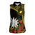 Gold Nauru Women Sleeveless Polo Shirt Naoero Map With Polynesian Tropical Flowers