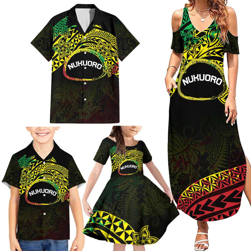 Personalised Nukuoro Atoll Family Matching Summer Maxi Dress and Hawaiian Shirt Polynesian Tattoo Curves Reggae Version