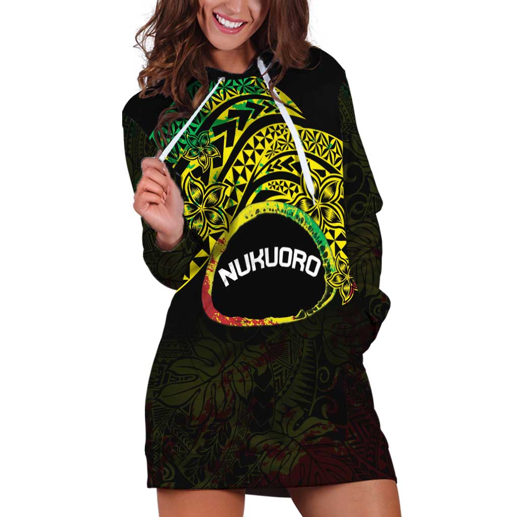 Personalised Nukuoro Atoll Hoodie Dress Polynesian Tattoo Curves Reggae Version