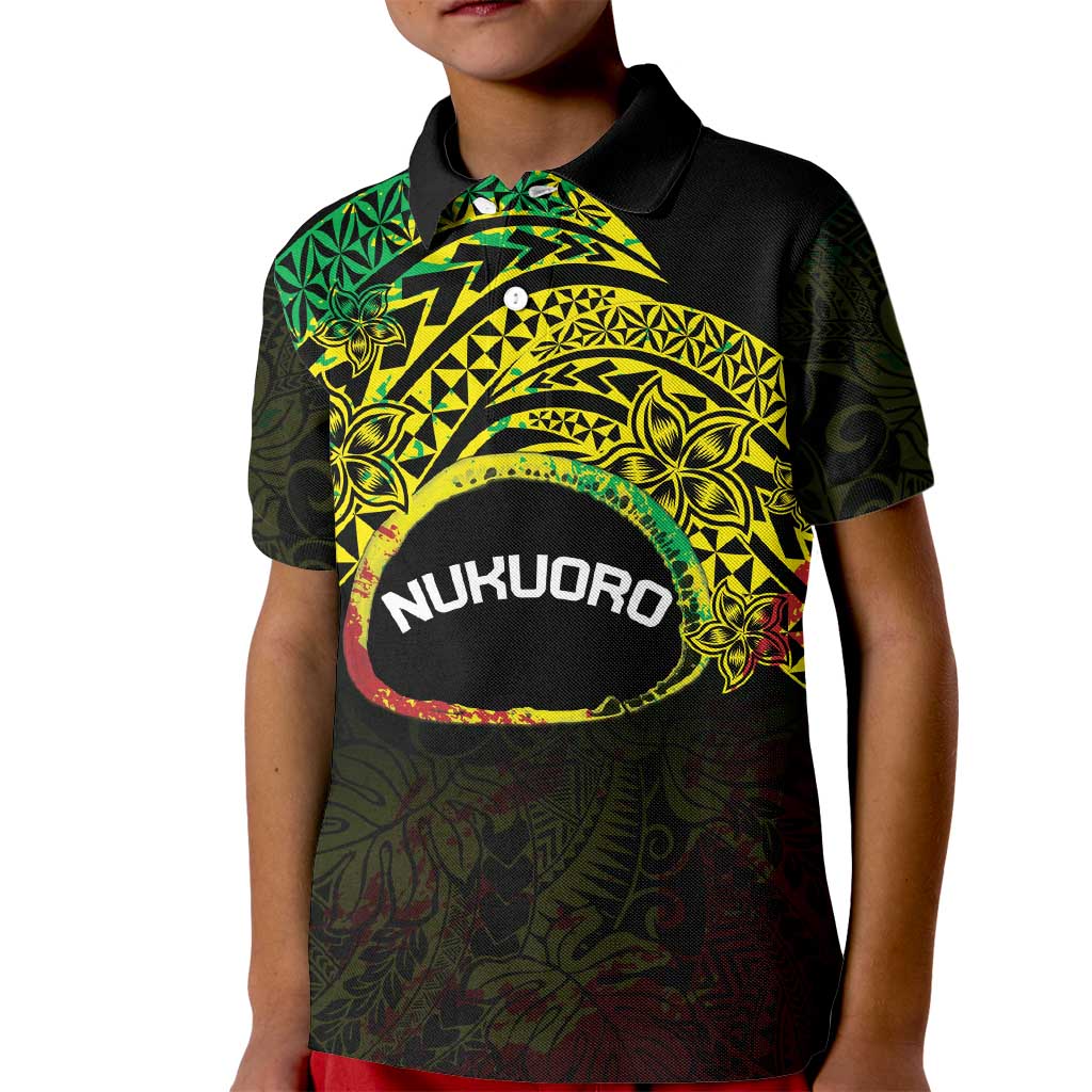 Personalised Nukuoro Atoll Kid Polo Shirt Polynesian Tattoo Curves Reggae Version