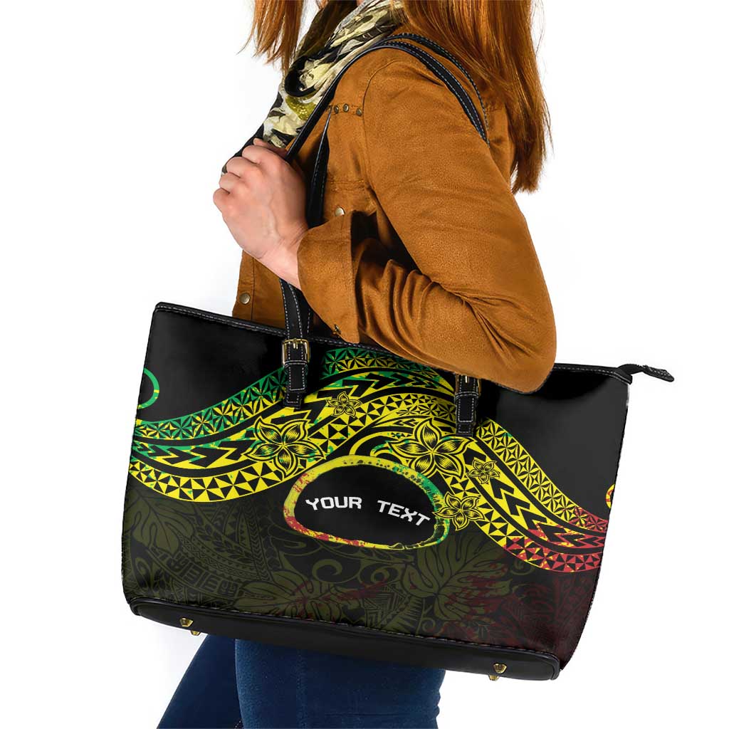 Personalised Nukuoro Atoll Leather Tote Bag Polynesian Tattoo Curves Reggae Version LT14 Reggae - Polynesian Pride