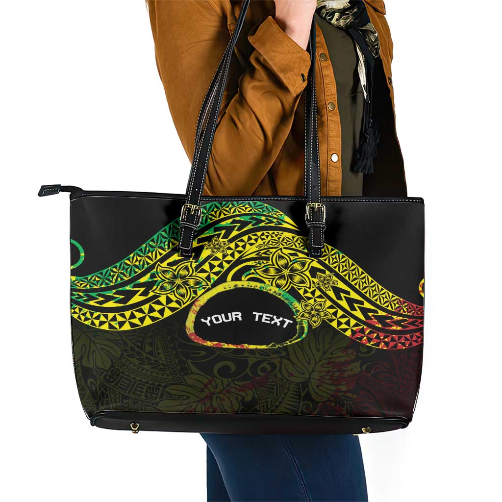 Personalised Nukuoro Atoll Leather Tote Bag Polynesian Tattoo Curves Reggae Version LT14 - Polynesian Pride