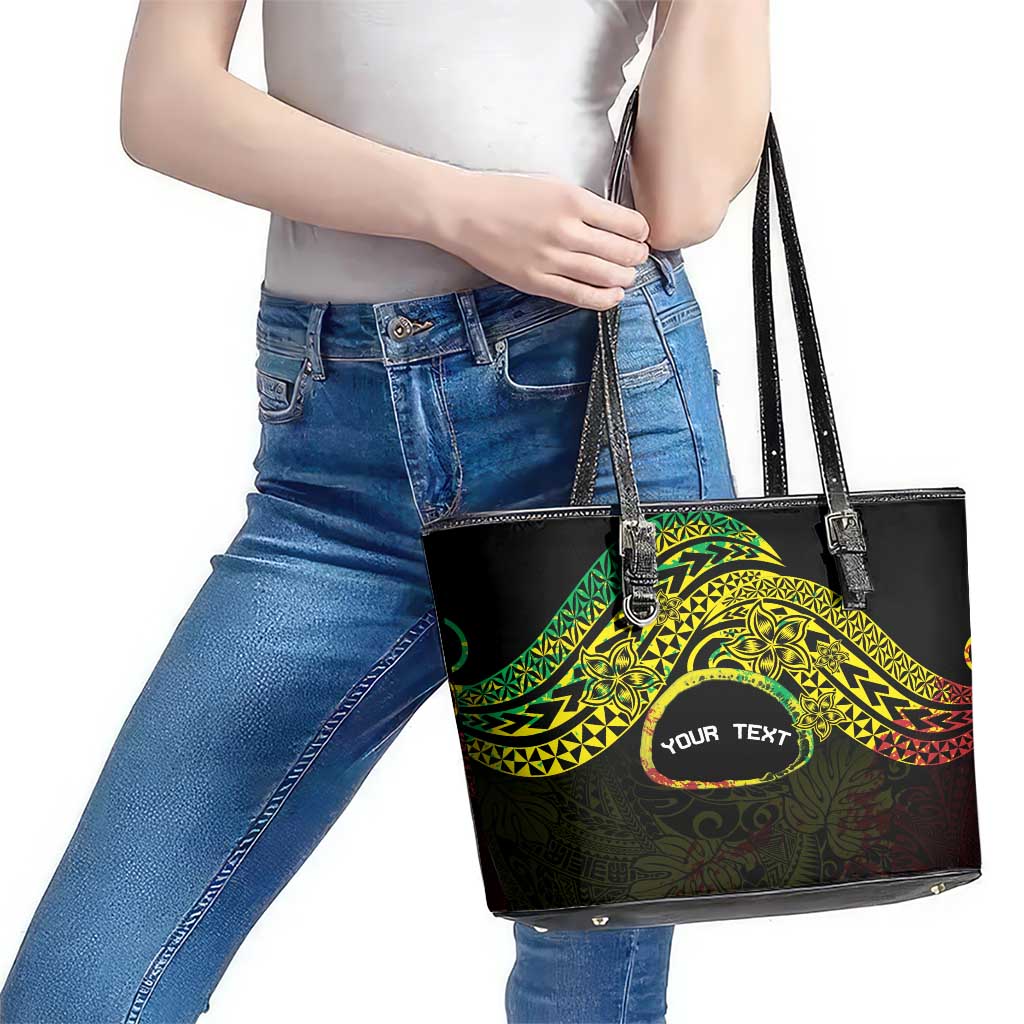 Personalised Nukuoro Atoll Leather Tote Bag Polynesian Tattoo Curves Reggae Version LT14 - Polynesian Pride