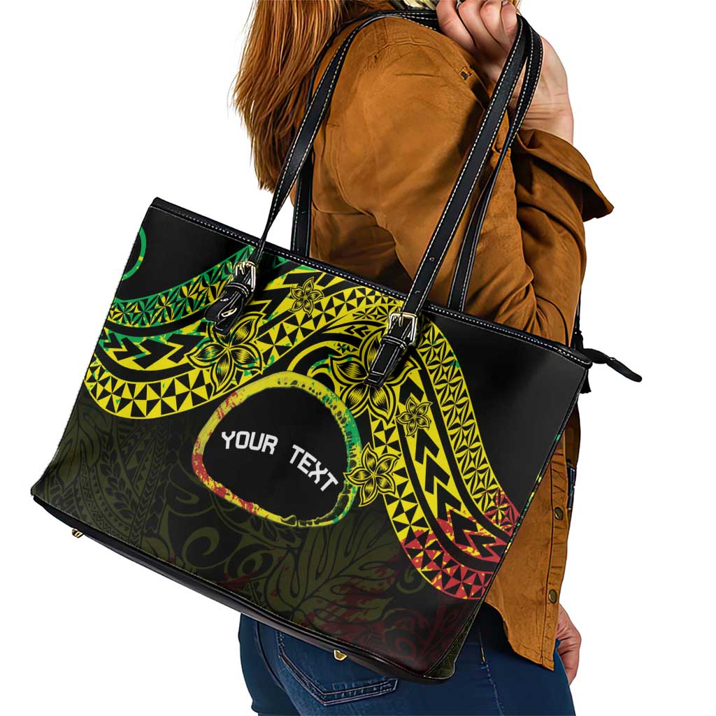 Personalised Nukuoro Atoll Leather Tote Bag Polynesian Tattoo Curves Reggae Version LT14 - Polynesian Pride