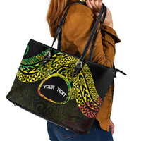 Personalised Nukuoro Atoll Leather Tote Bag Polynesian Tattoo Curves Reggae Version LT14 - Polynesian Pride