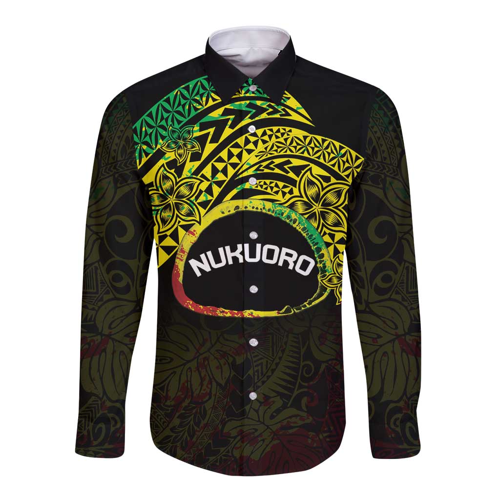 Personalised Nukuoro Atoll Long Sleeve Button Shirt Polynesian Tattoo Curves Reggae Version