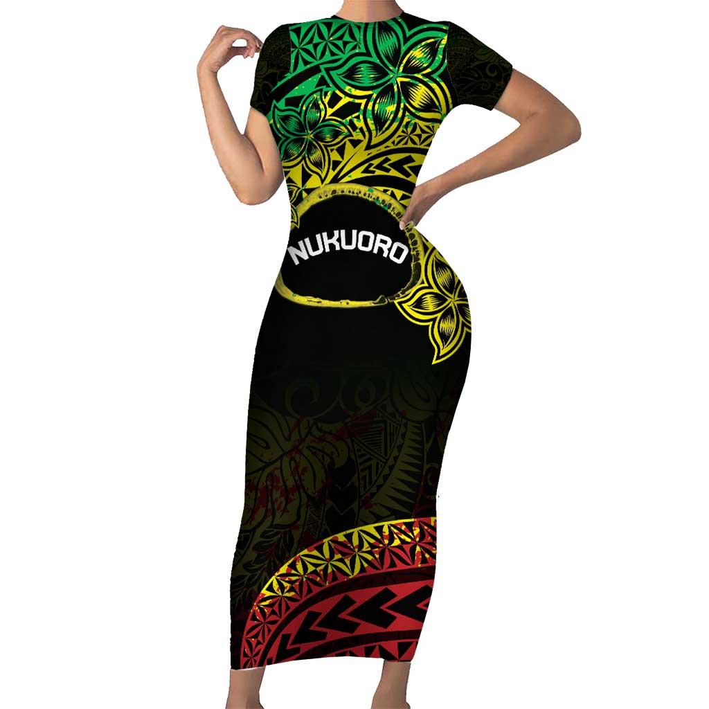 Personalised Nukuoro Atoll Short Sleeve Bodycon Dress Polynesian Tattoo Curves Reggae Version