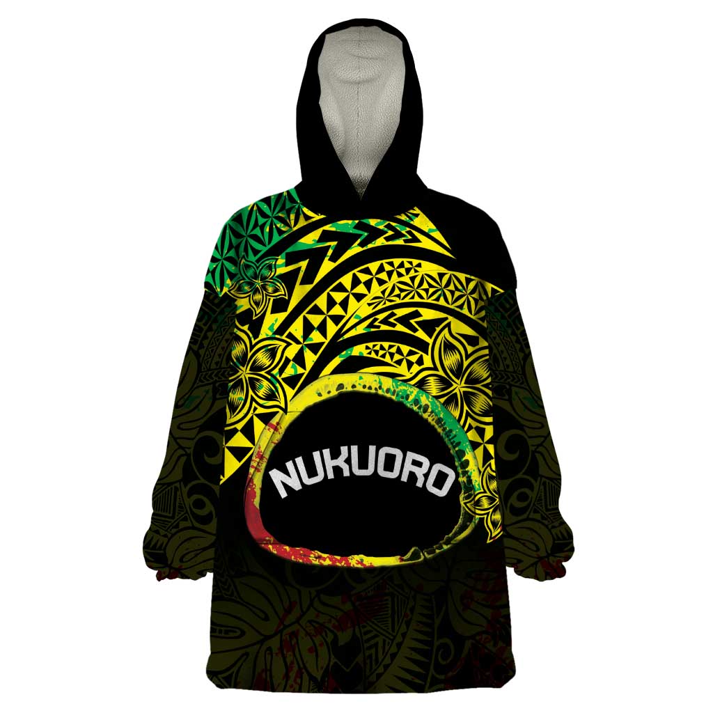 Personalised Nukuoro Atoll Wearable Blanket Hoodie Polynesian Tattoo Curves Reggae Version