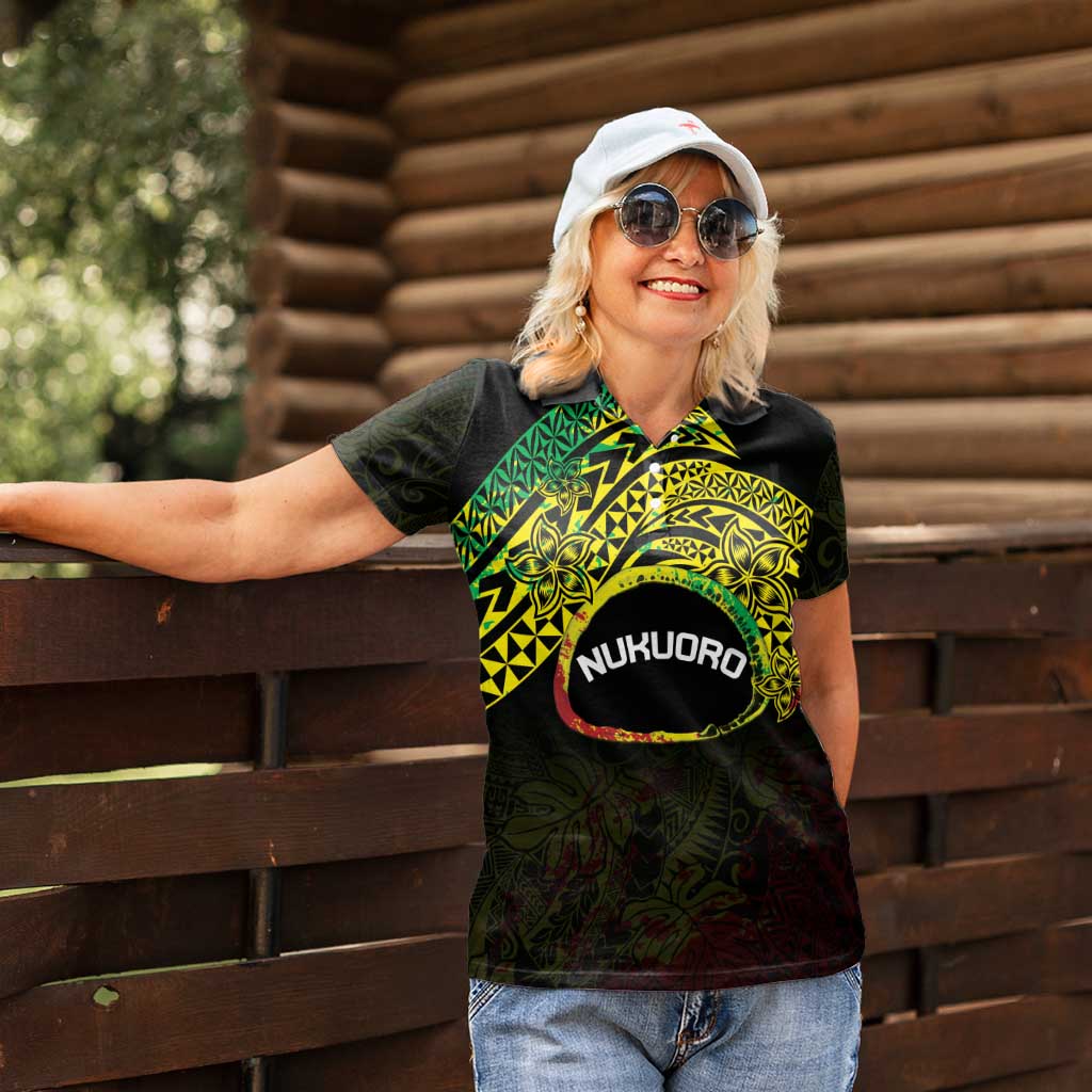 Personalised Nukuoro Atoll Women Polo Shirt Polynesian Tattoo Curves Reggae Version
