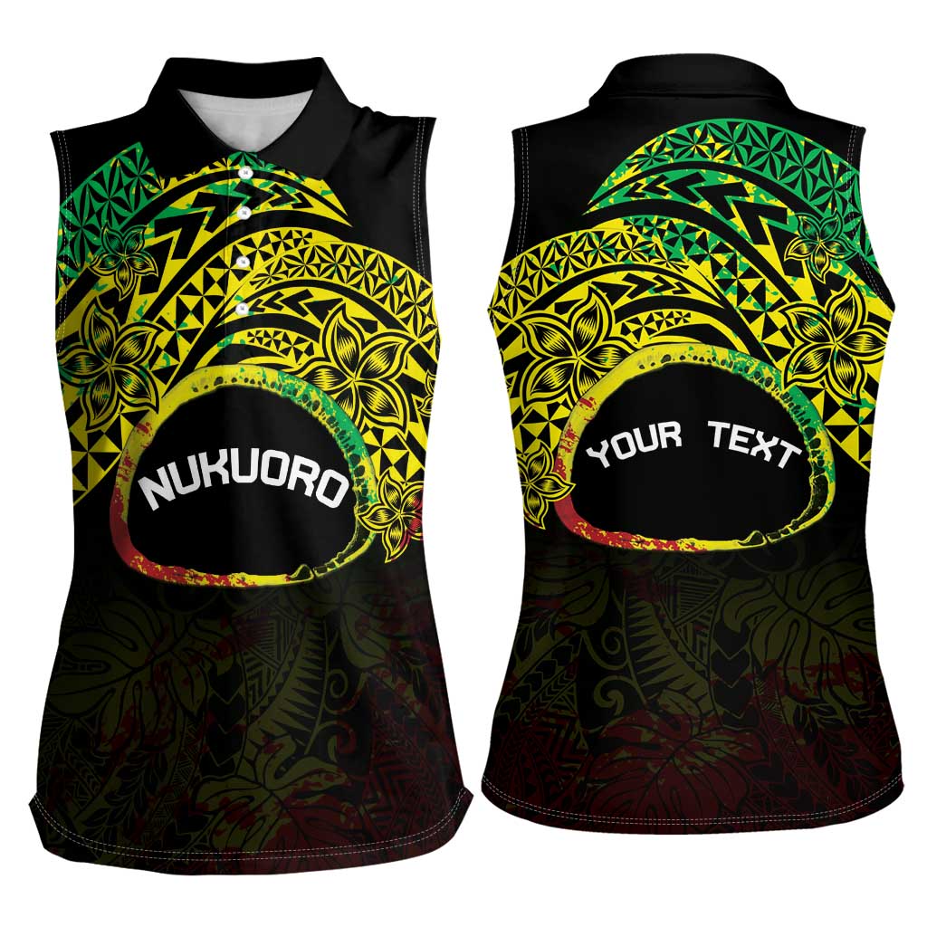 Personalised Nukuoro Atoll Women Sleeveless Polo Shirt Polynesian Tattoo Curves Reggae Version