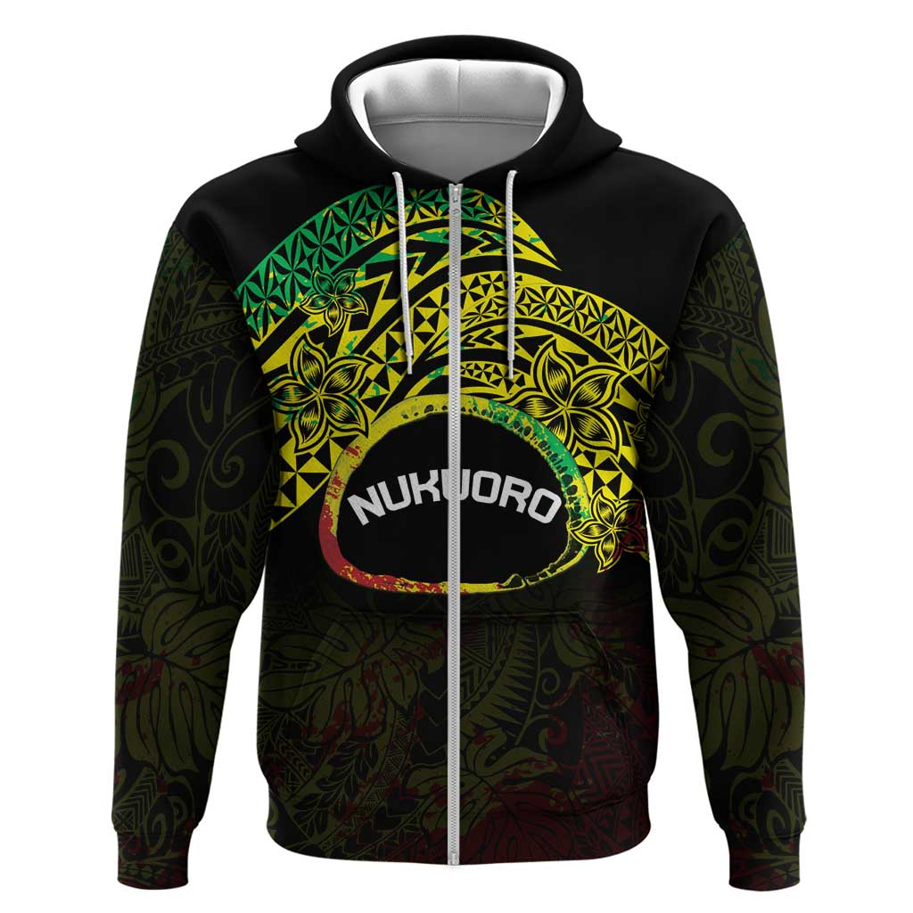 Personalised Nukuoro Atoll Zip Hoodie Polynesian Tattoo Curves Reggae Version