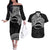 Personalised Pohnpei Nukuoro Micronesia Couples Matching Off The Shoulder Long Sleeve Dress and Hawaiian Shirt Polynesian Tattoo Curves Black Version