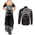 Personalised Pohnpei Nukuoro Micronesia Couples Matching Summer Maxi Dress and Long Sleeve Button Shirt Polynesian Tattoo Curves Black Version