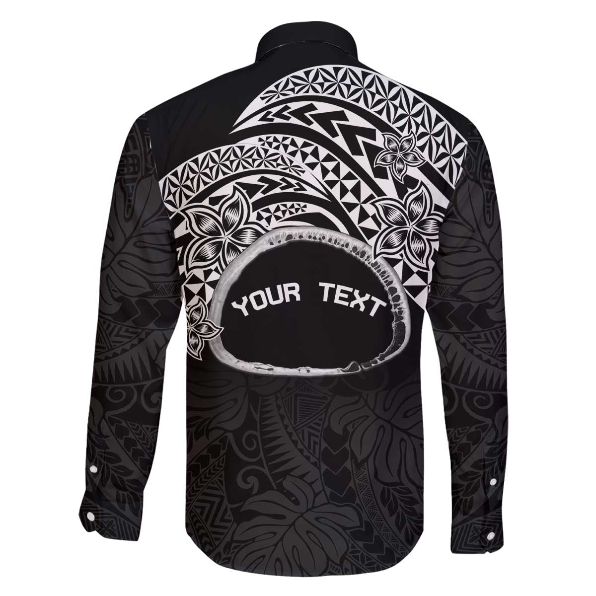 Personalised Pohnpei Nukuoro Micronesia Family Matching Off The Shoulder Long Sleeve Dress and Hawaiian Shirt Polynesian Tattoo Curves Black Version