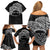 Personalised Pohnpei Nukuoro Micronesia Family Matching Off Shoulder Short Dress and Hawaiian Shirt Polynesian Tattoo Curves Black Version