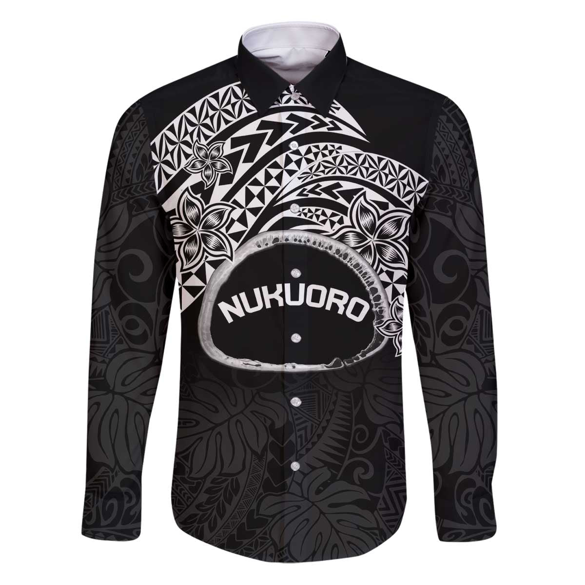 Personalised Pohnpei Nukuoro Micronesia Family Matching Puletasi and Hawaiian Shirt Polynesian Tattoo Curves Black Version