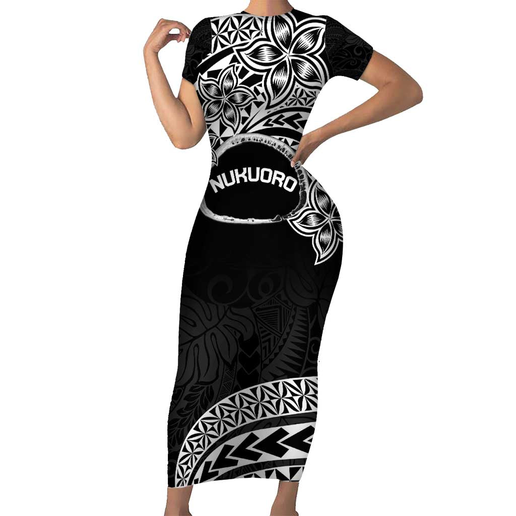 Personalised Pohnpei Nukuoro Micronesia Family Matching Short Sleeve Bodycon Dress and Hawaiian Shirt Polynesian Tattoo Curves Black Version