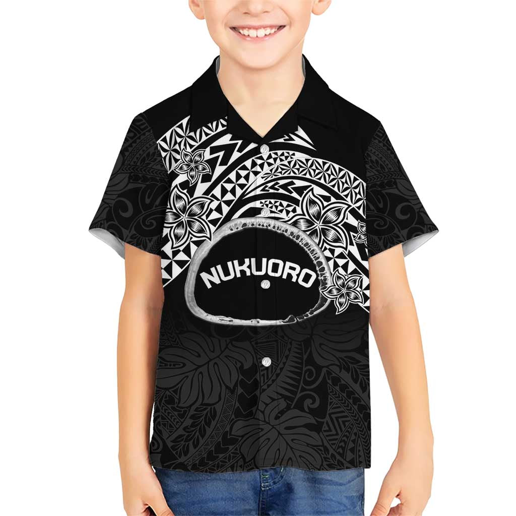 Personalised Pohnpei Nukuoro Micronesia Family Matching Short Sleeve Bodycon Dress and Hawaiian Shirt Polynesian Tattoo Curves Black Version