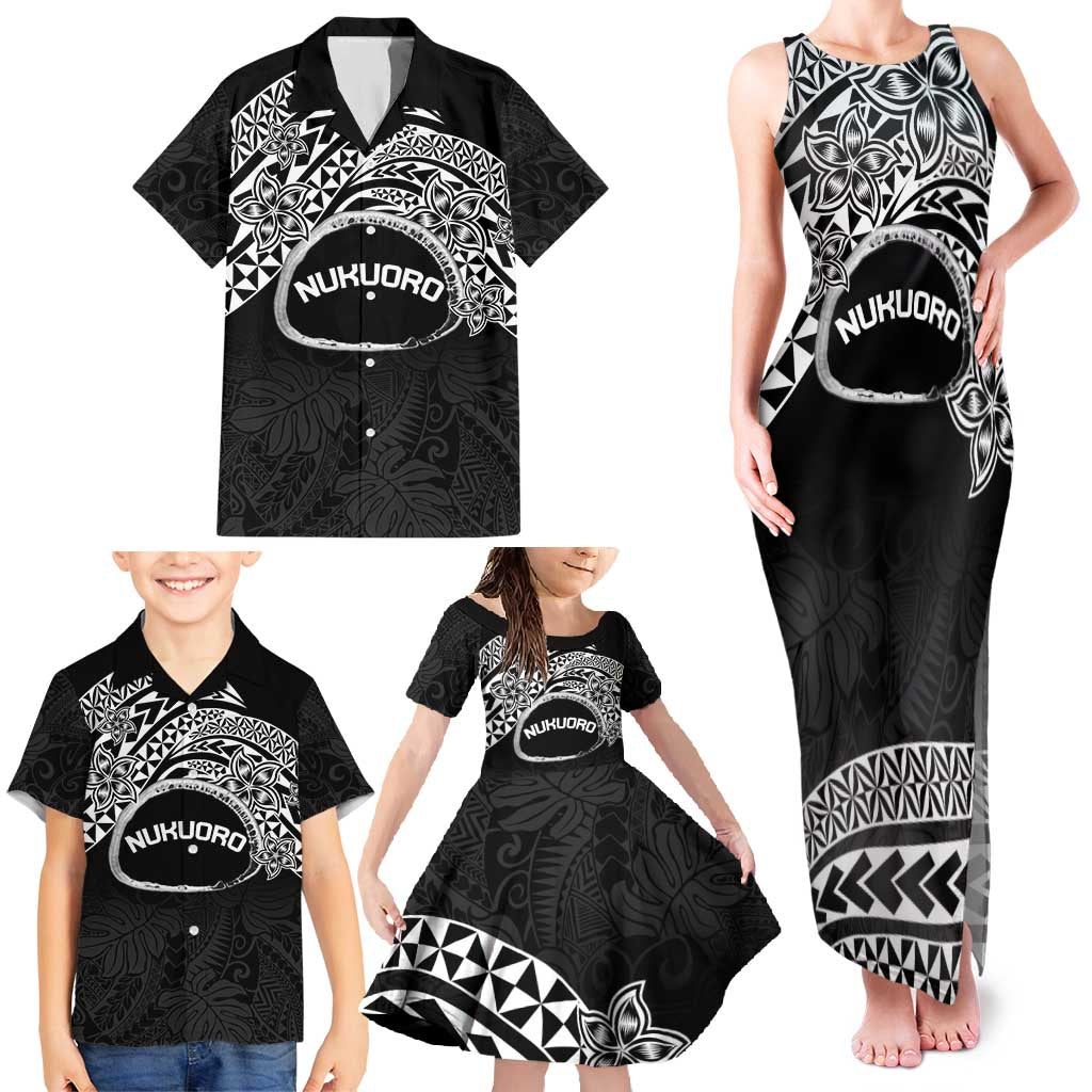 Personalised Pohnpei Nukuoro Micronesia Family Matching Tank Maxi Dress and Hawaiian Shirt Polynesian Tattoo Curves Black Version