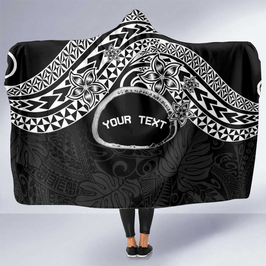 Personalised Pohnpei Nukuoro Micronesia Hooded Blanket Polynesian Tattoo Curves Black Version