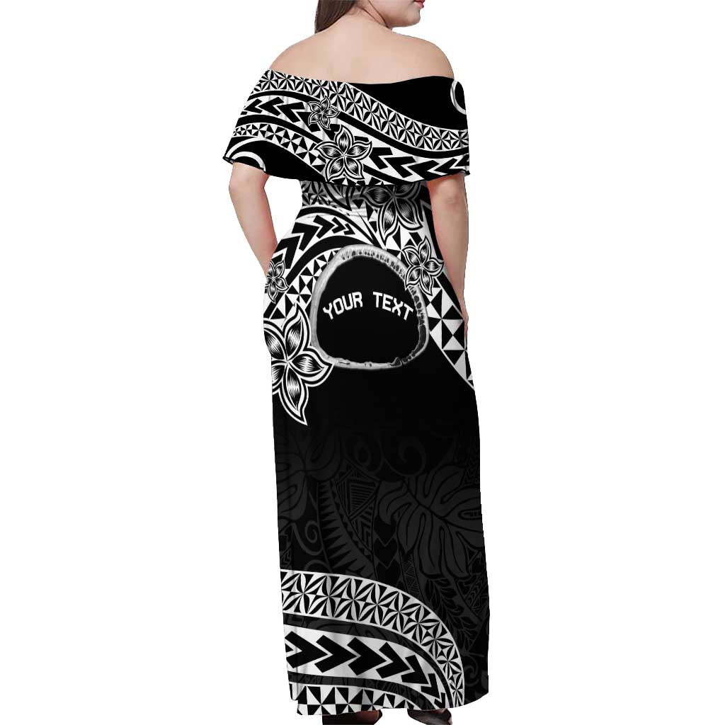 Personalised Pohnpei Nukuoro Micronesia Off Shoulder Maxi Dress Polynesian Tattoo Curves Black Version