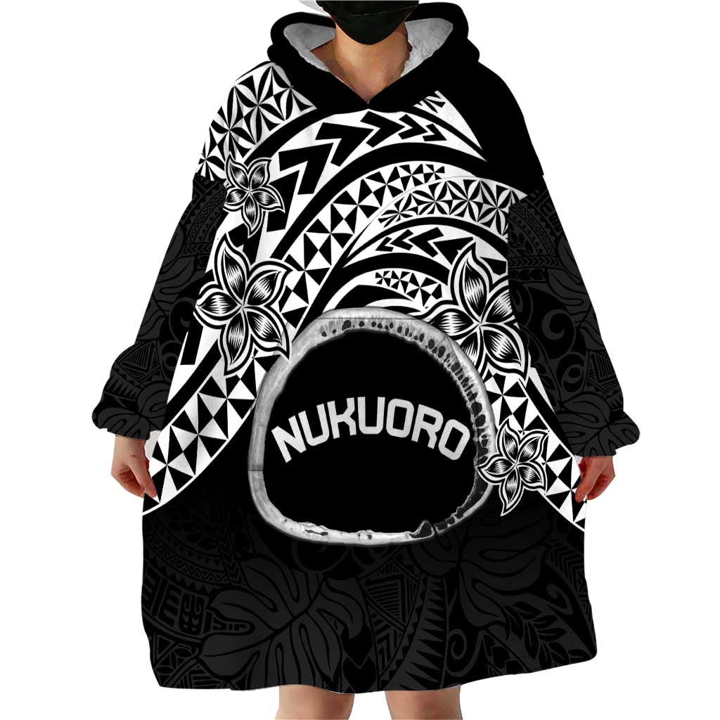 Personalised Pohnpei Nukuoro Micronesia Wearable Blanket Hoodie Polynesian Tattoo Curves Black Version