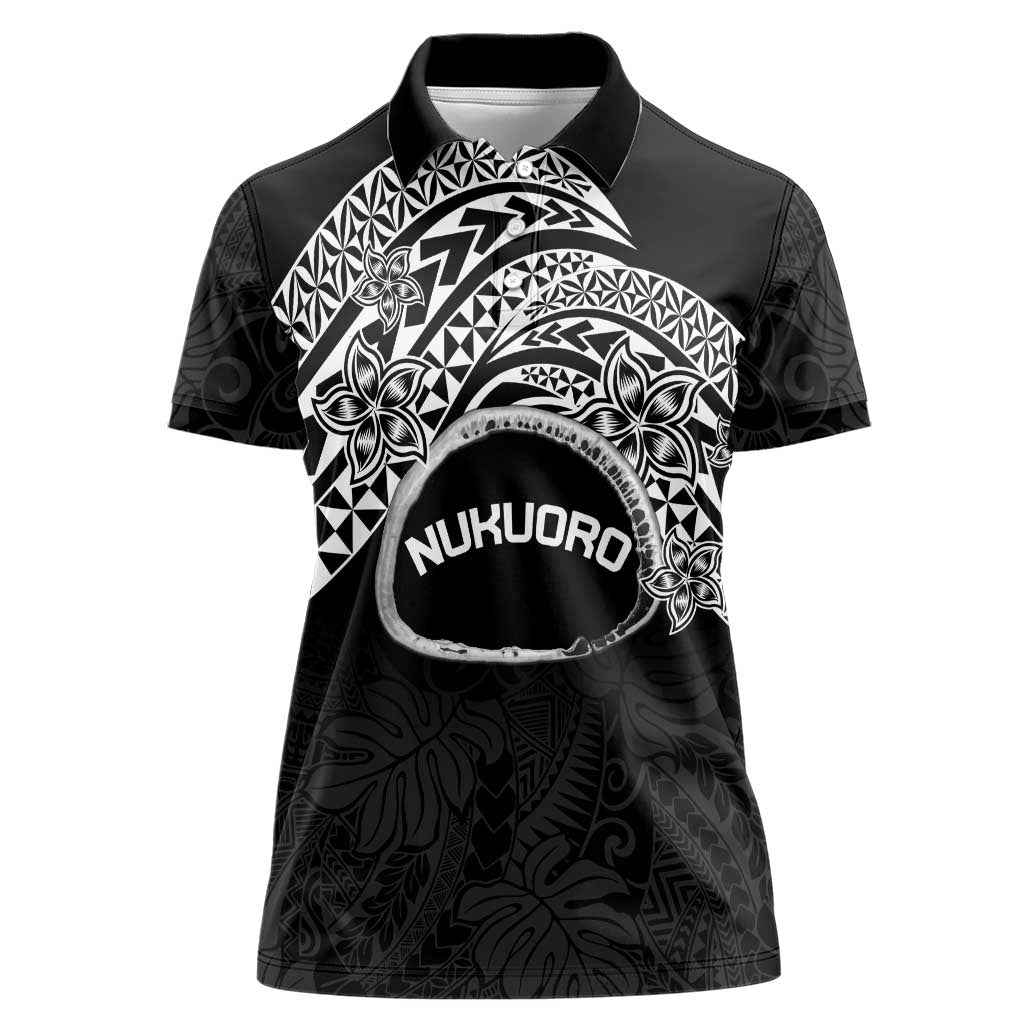 Personalised Pohnpei Nukuoro Micronesia Women Polo Shirt Polynesian Tattoo Curves Black Version