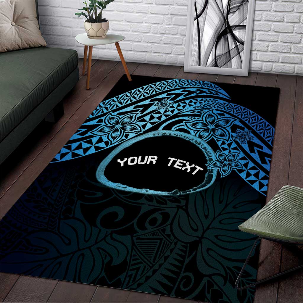 Personalised Pohnpei Nukuoro Micronesia Area Rug Polynesian Tattoo Curves Blue Version