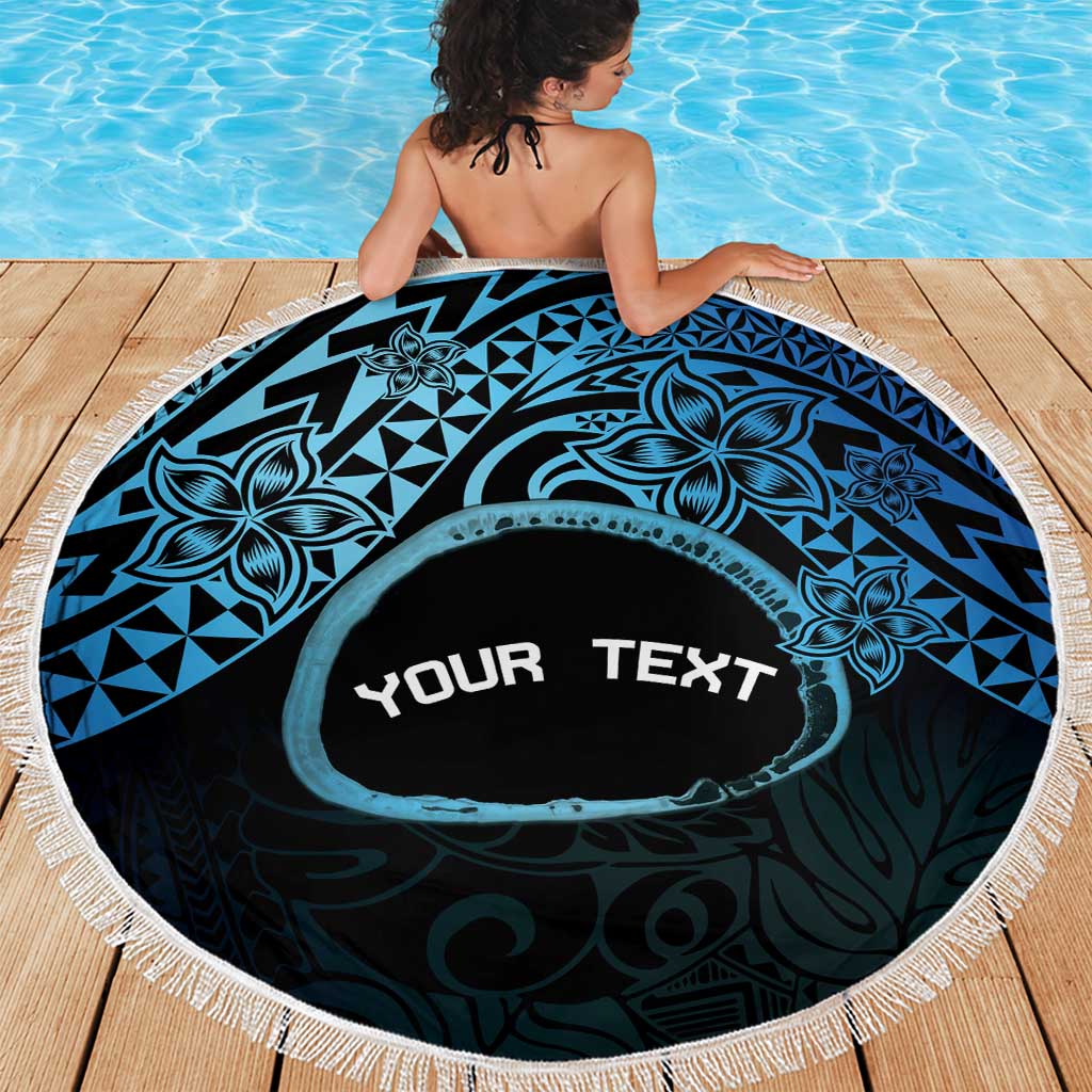 Personalised Pohnpei Nukuoro Micronesia Beach Blanket Polynesian Tattoo Curves Blue Version