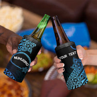 Personalised Pohnpei Nukuoro Micronesia 4 in 1 Can Cooler Tumbler Polynesian Tattoo Curves Blue Version