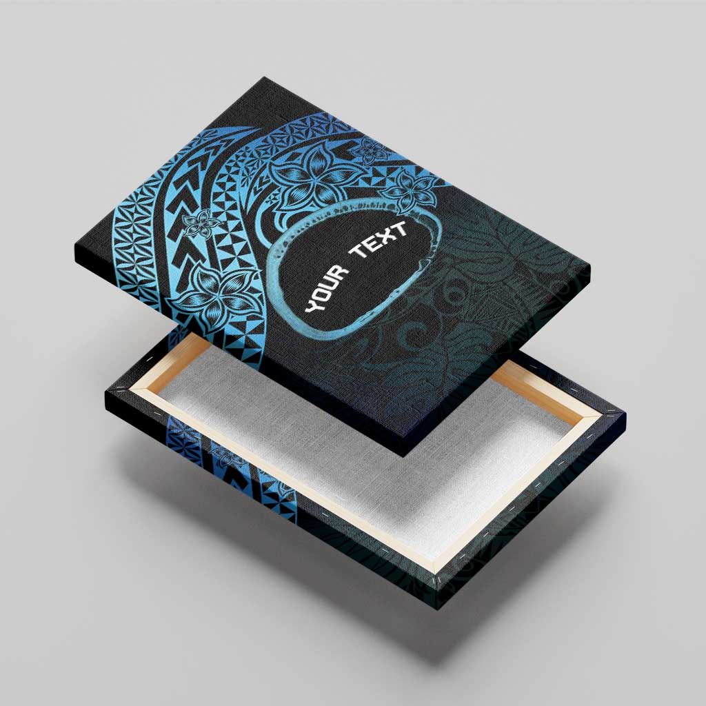 Personalised Pohnpei Nukuoro Micronesia Canvas Wall Art Polynesian Tattoo Curves Blue Version