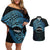 Personalised Pohnpei Nukuoro Micronesia Couples Matching Off Shoulder Short Dress and Hawaiian Shirt Polynesian Tattoo Curves Blue Version